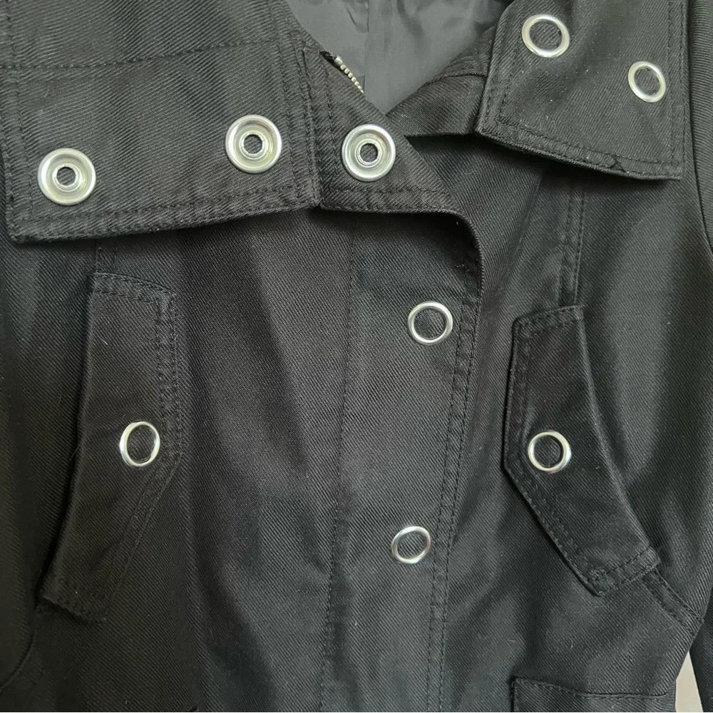 H&M Black Cropped Trench Coat SZ 4 Classic Casual Belted High Collar 2000s - Picture 3 of 12